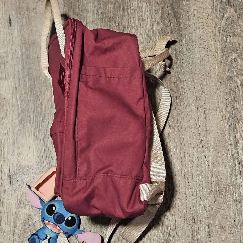Maroon Mini Backpack Kids Compartments Handles Lilo & Stitch Key Chain